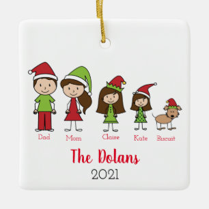 Ornamento De Cerâmica Família Personalizada com o Natal dos Cachorros