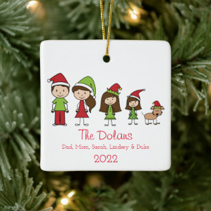 Ornamento De Cerâmica Família Personalizada com Orno Cão de Natal