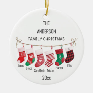 Ornamento De Cerâmica Família personalizada de 6 armazenamentos Nome e A