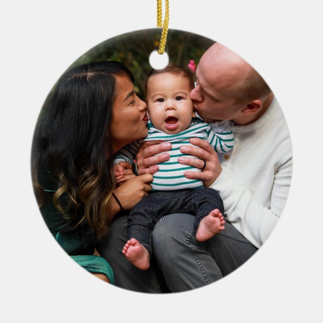 Ornamento De Cerâmica Família Personalizada De Dois Lados Duplos De Foto (Frente)