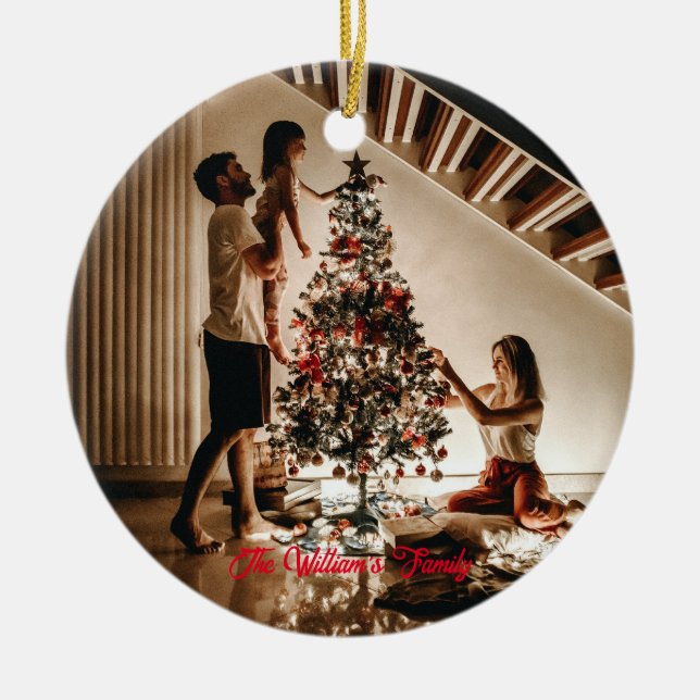 Ornamento De Cerâmica Família Personalizada de Fotos e Texto (Frente)