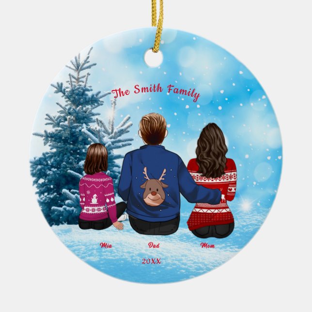 Ornamento De Cerâmica Família Personalizada de Pais Mãe de Natal (Frente)