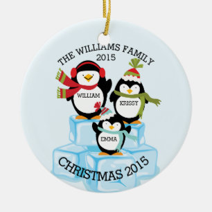 Ornamento De Cerâmica Família personalizada de um Natal de 3 pinguins