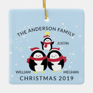 Ornamento De Cerâmica Família Personalizada Divertida De Três Pinguins