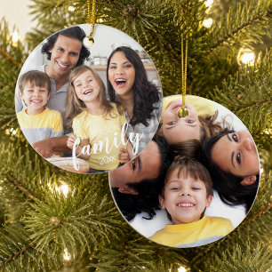 Ornamento De Cerâmica FAMÍLIA Personalizada (texto branco) 2-Foto Lembra