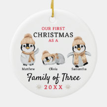 Família Pinguim de Três Primeiro Natal