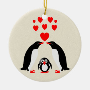 Ornamento De Cerâmica Família Pinguins