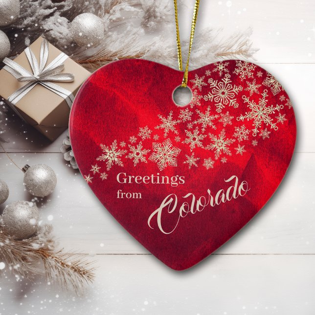 Ornamento De Cerâmica Família Red Silver Snowflake Colorado (Criador carregado)