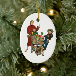 Ornamento De Cerâmica Família retro, mamã e miúdos, compras na mercea