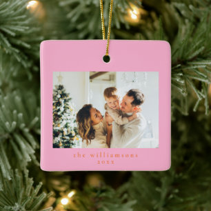 Ornamento De Cerâmica Família Simples Foto Personalizada Natal Laranja R