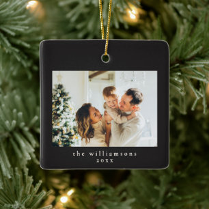 Ornamento De Cerâmica Família Simples Preto Natal Foto Personalizada
