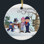 Ornamento De Cerâmica Família Snowman - 1 Boy<br><div class="desc">Família Personalizada de Snowman - 1 Rapaz</div>