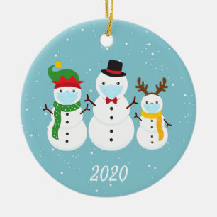 Ornamento De Cerâmica Família Snowman 2020, Rosto de Natal