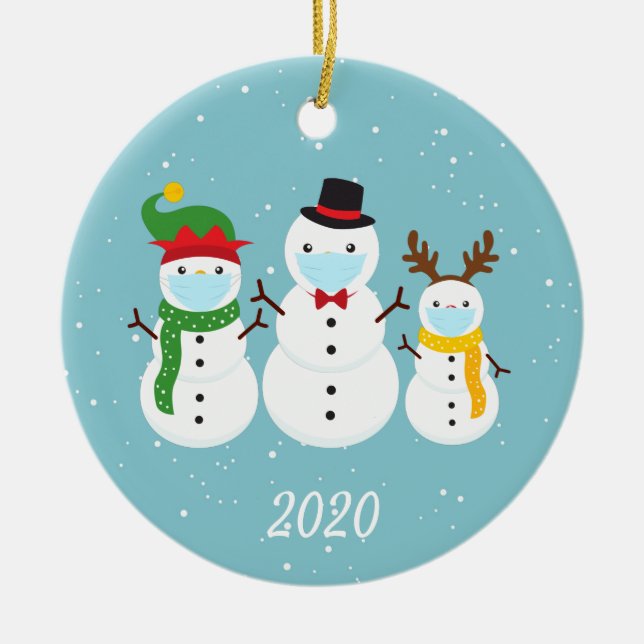 Ornamento De Cerâmica Família Snowman 2020, Rosto de Natal (Frente)