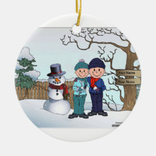 Ornamento De Cerâmica Família Snowman - Masculina e Masculina