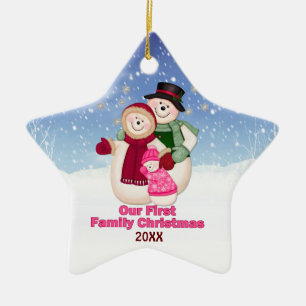 Ornamento De Cerâmica Família Snowman, rosa, de 1rua,