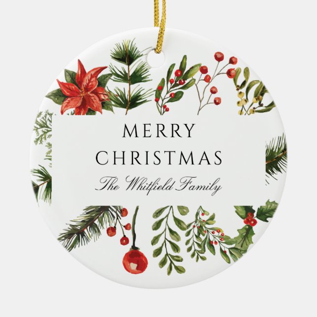 Ornamento De Cerâmica Família Verde Botânica de Natal Moderno (Frente)