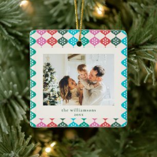 Ornamento De Cerâmica Familiar Foto Colorida de Natal em Estilo Retro co