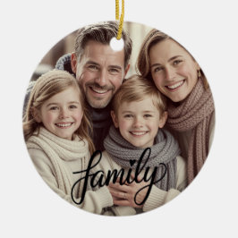 Ornamento De Cerâmica Family Love Black Script Custom Photo Ornament