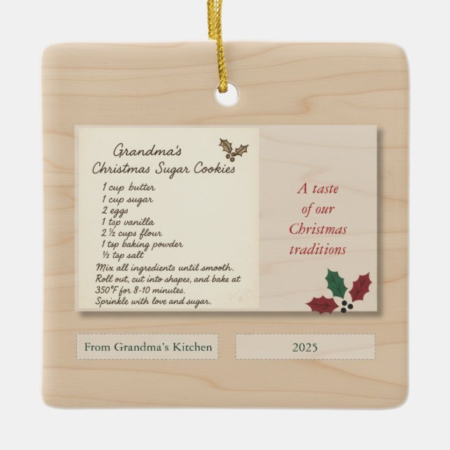 Ornamento De Cerâmica Family Recipe Keepsake Ornament 2025 (Frente)