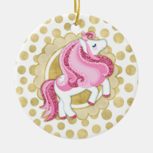 Ornamento De Cerâmica Fantasia bonito Dourado cor-de-rosa do unicórnio