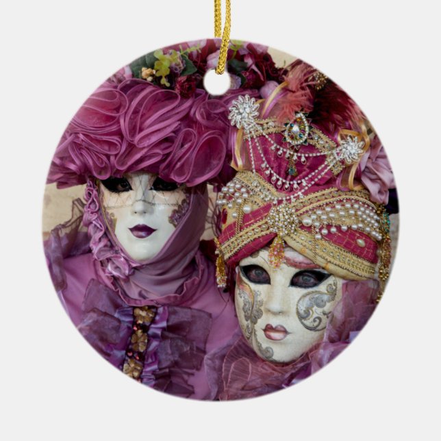 Ornamento De Cerâmica Fantasia de Carnaval Roxo, Veneza (Frente)