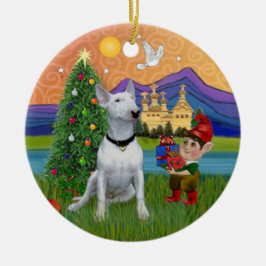 Ornamento De Cerâmica Fantasia de Natal - Bull Terrier Branco (P)