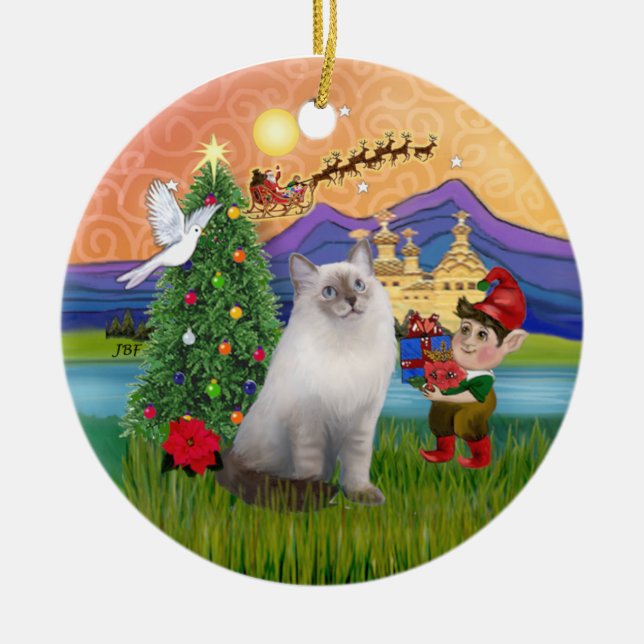 Ornamento De Cerâmica Fantasia de Natal - Gato de Ragdoll (ponto de foca (Frente)