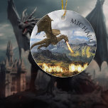 Ornamento De Cerâmica Fantasia Dragão Wyvern de Respiração de Fogo<br><div class="desc">Este design foi criado através da arte digital. Pode ser personalizado escolhendo a opção personalizar. Entre em contato comigo em colorflowcreations@gmail.com ou use a opção de bate-papo na parte superior da página se desejar ter este design em outro produto. Compre minha pintura de acrílico abstrato original para venda em www.etsy.com/shop/colorflowart....</div>