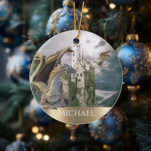 Ornamento De Cerâmica Fantasia Personalizada do Castelo de Bronze Dragão (Criador carregado)