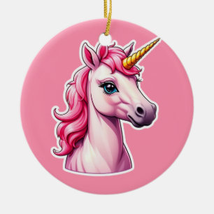 Ornamento De Cerâmica Fantasia Rosa Unicorn