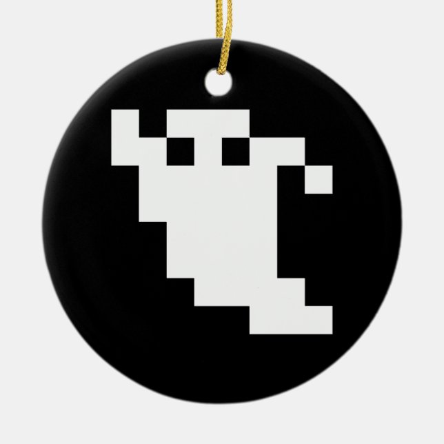 Ornamento De Cerâmica Fantasma de pixel de 8 bits (Frente)