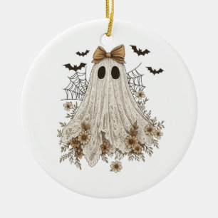 Ornamento De Cerâmica Fantasma de Renda Elegante com Laço Fantasma Flo