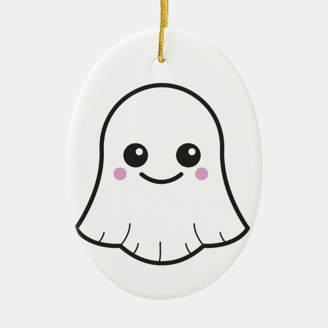 Ornamento De Cerâmica Fantasma do branco de Kawaii (Frente)