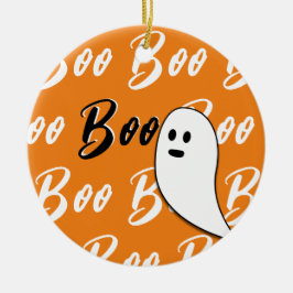 Ornamento De Cerâmica Fantasma Halloween preto branco laranja boo