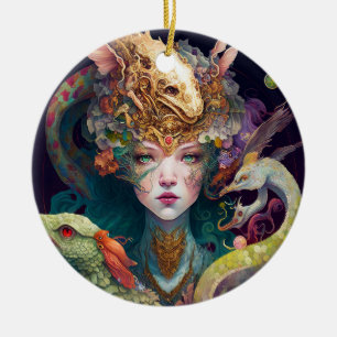 Ornamento De Cerâmica Fantasy Art Dragon Deusa Rainha