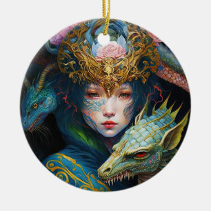 Ornamento De Cerâmica Fantasy Art Dragon Deusa Rainha Cerâmica Ornament