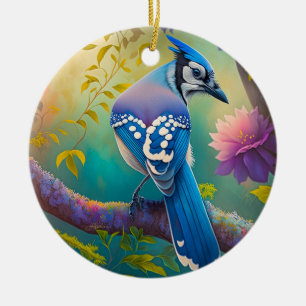 Ornamento De Cerâmica Fantasy Birds Blue Jay