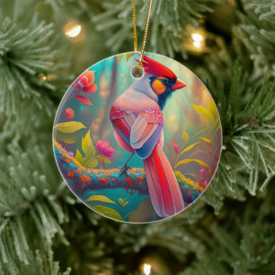 Ornamento De Cerâmica Fantasy Birds Male Cardinal