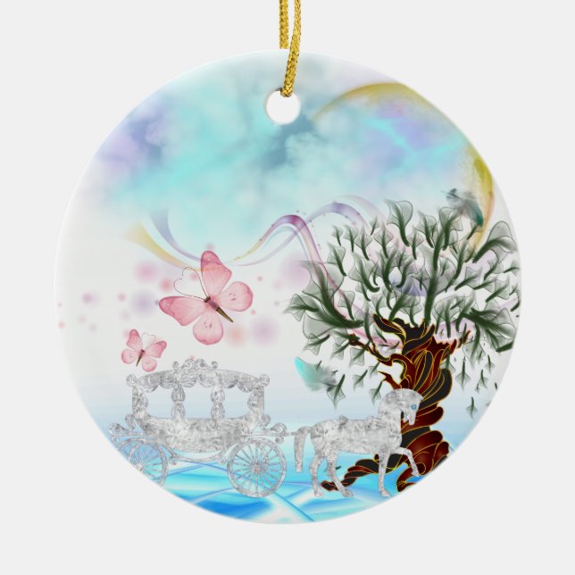 Ornamento De Cerâmica Fantasy Crystal Horse Carruagem (Frente)