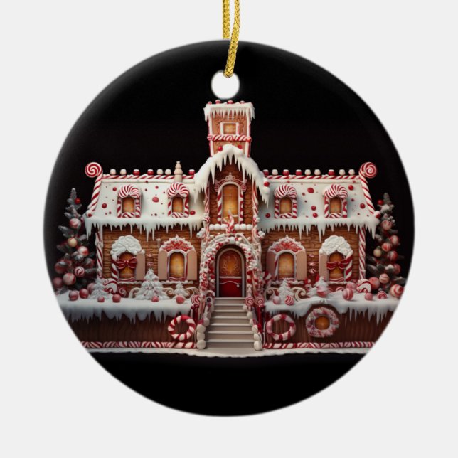 Ornamento De Cerâmica Fantasy Gingerbird House com Candies 2 (Frente)