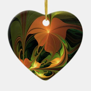 Ornamento De Cerâmica Fantasy Plant Abstrato Green Rust Brown Fractal