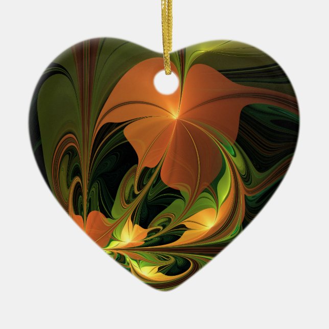 Ornamento De Cerâmica Fantasy Plant Abstrato Green Rust Brown Fractal (Frente)