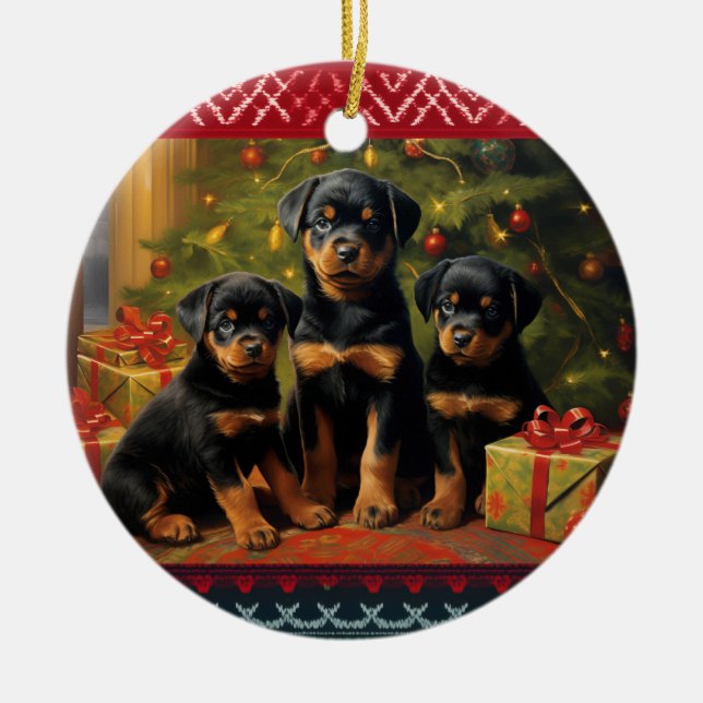 Ornamento De Cerâmica Fantoche de Rottweiler (Frente)