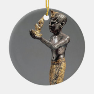 Ornamento De Cerâmica Faraó que faz um oferecimento antes da deusa Maat