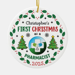 Ornamento De Cerâmica Farmacêutico Primeiro Natal Personalizado