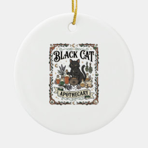 Ornamento De Cerâmica Farmácia de Gato Preto Bruxa Mística Apothecary
