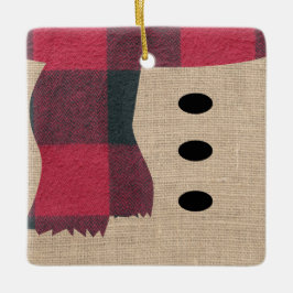 Ornamento De Cerâmica Farmhouse Burlap Snowman Xadrez Scarf & Butts