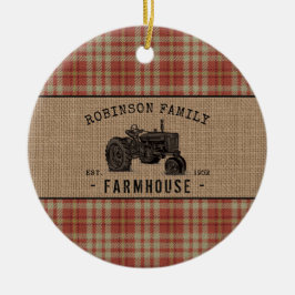 Ornamento De Cerâmica Farmhouse Russo Trator Red Xadrez Burlap