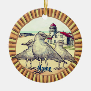 Ornamento De Cerâmica Farol das Gaivotas